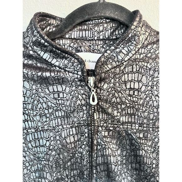 Alfred Dunner Women's Jacket sz 8 Gunmetal Gray Metallic Lizard Print Lined Zip - Picture 3 of 8